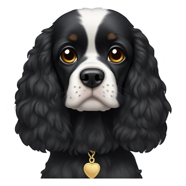 Small completely black king spaniel with black fur on face and white stripe on chest sticker