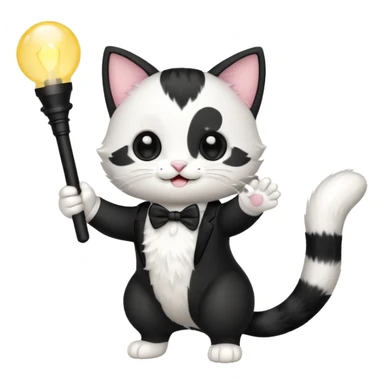 chibi cute tuxedo cat waving holding a light stick sticker