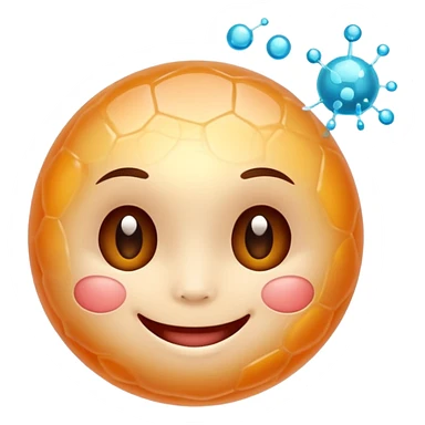 Cute, smiling, glowing stem cell with small protrusions. White background. sticker