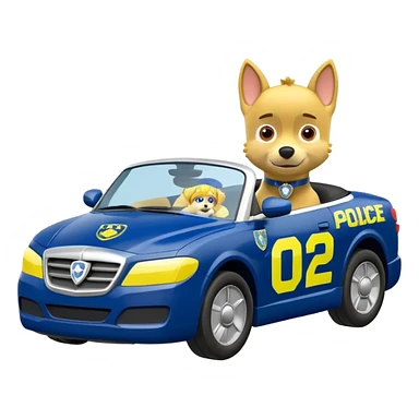 Police Coventible With Body Color Is Navy, White And Lemon Yellow With Symbol Is Lemon Yellow PawPatrol Chase Symbol With Number Is 02 sticker
