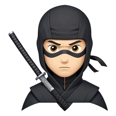 clash-of-clans-aesthetic_-cinematic-mysterious-male-ninja-portrait-emoji, rendered in a flat, vector-style with minimal shading and bold, simplified shapes,   with a head slightly turned revealing intense, focused eyes. the ninja is accompanied by a Ninken dog sticker