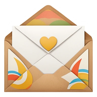 blank greeting card open with brown envelope next to it sticker