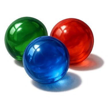a group of three marbles with different colors, shiny, round, vibrant, realistic lighting sticker