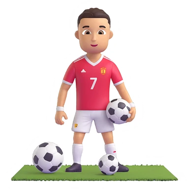 Cristiano Ronaldo inspired emoji, dribbling a soccer ball, focused expression sticker