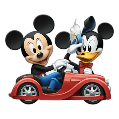 mickey mouse and donald duck driving sticker