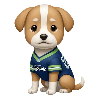 White and tan dog wearing seahawks jersey sticker