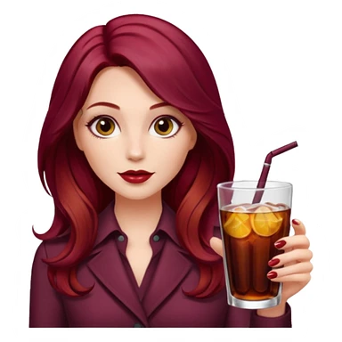 Open


Open


Open


Open
Draw a young glamorous woman with LONG burgandy cherry cola hair in a centre hair part styled slightly wavy sticker