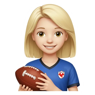 A girl with light blonde hair that looks around 13 years old with a football sticker