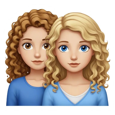 A girl with long brown wavy hair and hazel eyes next to a girl with shoulder-length curly blonde hair and blue eyes sticker