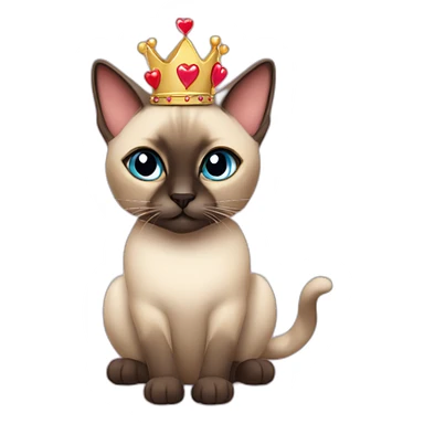 siamese cat wearing a crown with floating hearts sticker