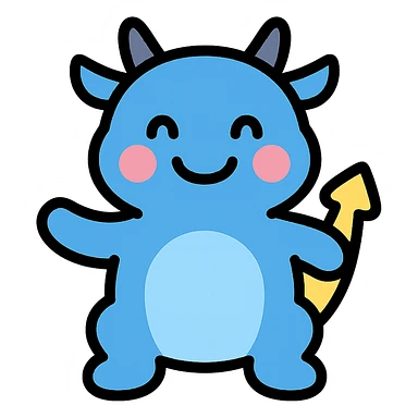 happy blue dragon, simple icon, rounded shapes, cheerful expression sticker