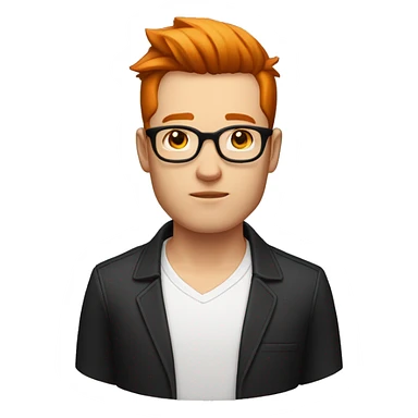 a guy with ginger coloured hair, spectacles,black coloured quiff hairstyle, wearing unbuttoned white shirt, serious face›  sticker