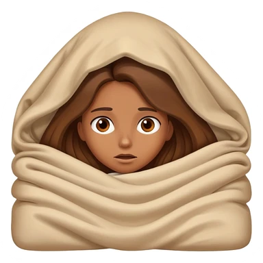 a tanned girl with brown long hair laying in bed hid under the blanket  in fear sticker