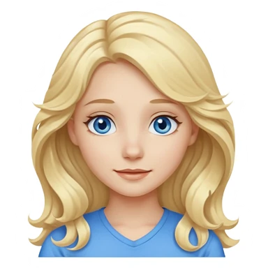 A pale girl with blue eyes and long and blonde , wavy hair , smiling  sticker