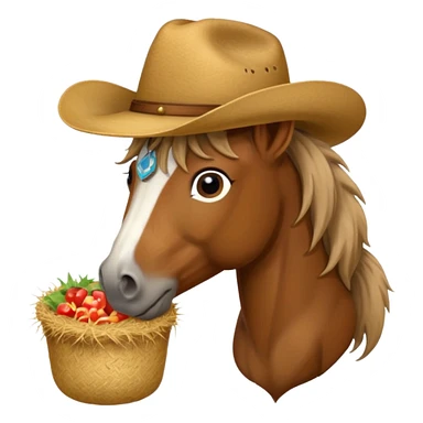 Horse with hay and cowboy hat  sticker