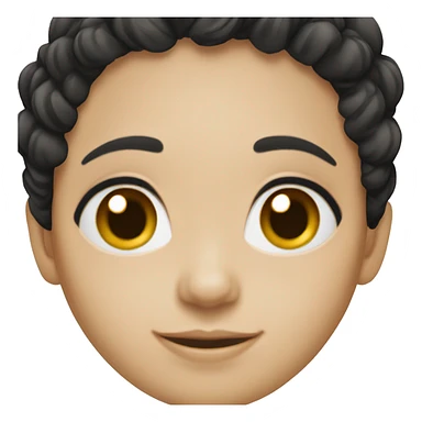 Brazilian woman, white skin, pixie black hair, happy smile, almond black eyes sticker