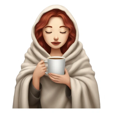 pale burgundy haired girl inside a blanket sipping coffee eyes closed sticker