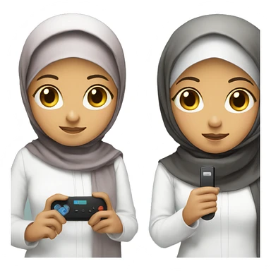 Hijabi girl holding  anki remote in one hand, computer  in the other  sticker