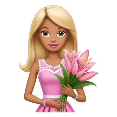 Brown skin blonde hair barbie with baby pink lily bouquet  sticker