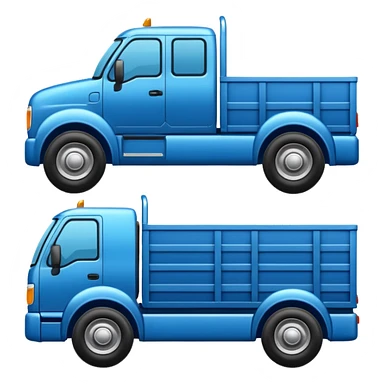 "iOS style truck emoji, big wheels with a cargo bed, smooth texture, no background" sticker