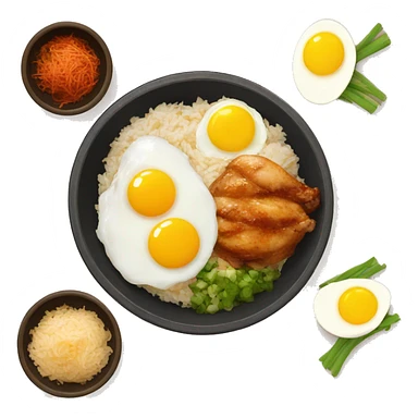 chicken thigh rice bowl with two eggs sticker