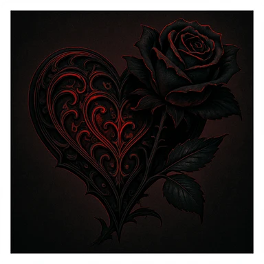gothic style heart with a dark rose, black and crimson colors sticker