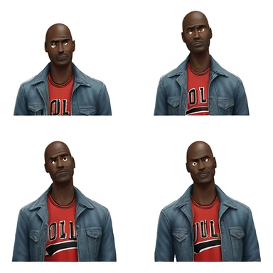 Michael Jordan in a jacket holds his head and is sad photorealistic serious sticker