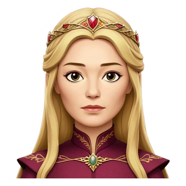 Cinematic Realistic Cersei Lannister Portrait, depicted with lifelike skin texture, subtle rosy undertones, and soft natural lighting that enhances the gentle contours of her face. Her intricately detailed golden blonde hair is elegantly styled , sticker