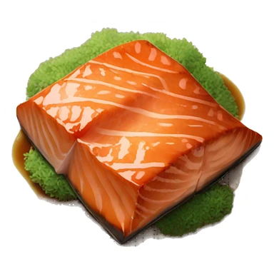 Brown cooked teriyaki salmon on top of a plate sticker