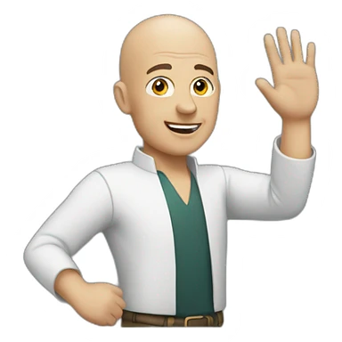a bald man waving his hand sticker