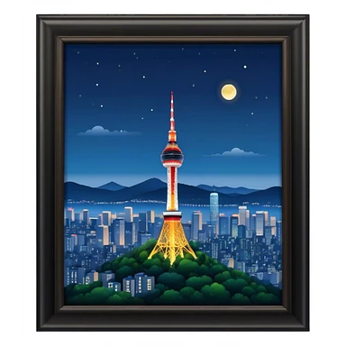 N Seoul Tower Landmark Emoji – Showing the tower atop Namsan Mountain with city lights in the background. sticker