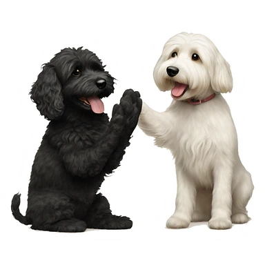 goldendoodle dog and black havanese dog giving each other a high five sticker
