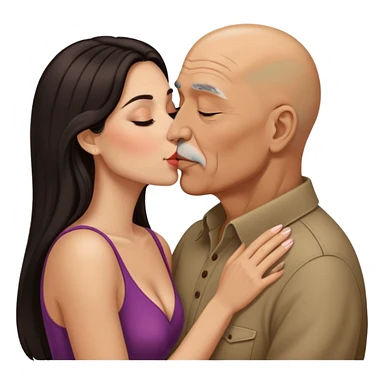 Beautiful woman with long dark hair, kissing a older Hispanic bald man sticker