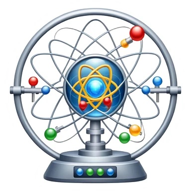 An icon featuring a large particle collider, atom symbols, and energy waves, symbolizing the field of physics. The design includes a lab setup with scientific equipment, representing experiments and fundamental forces of nature. Transparent background highlights the exploration of matter and energy. sticker