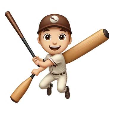 Baseball bat character with expressive eyes and a smile, jumping with excitement sticker