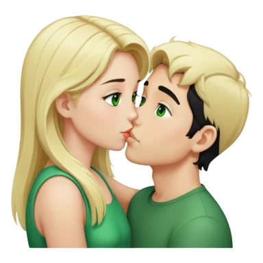 Kissing couple of boy with short black hair and green eyes and blonde girl with long hair sticker