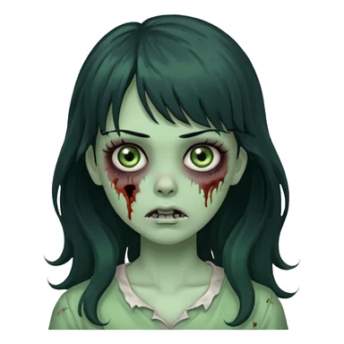 Zombie Green girl with long wavy black hair and bangs. sticker