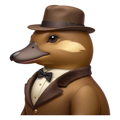 Cinematic Noble Platypus Portrait Emoji, Poised and regal, with a uniquely streamlined build and a sleek, well-groomed brown fur, a distinctive flat duckbill and broad, beaver-like tail, deep-set soulful eyes full of wonder, Simplified yet sharp and sophisticated features, highly detailed, glowing with a soft, dignified glow, high shine, intelligent and enigmatic, stylized with an air of aquatic curiosity, focused and attentive, soft glowing outline, capturing the essence of a watchful and confident oddity, so majestic it feels as though it could glide out of the screen with effortless authority! sticker