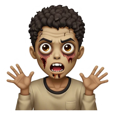 vintage zombie boy light brown shirt open mouth black curly hair sticker