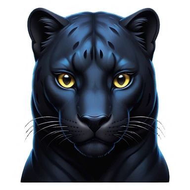 Cinematic Noble Panther Portrait Emoji, Poised and regal, with a sleek, muscular build draped in glossy, midnight-black fur and piercing, luminescent eyes, Simplified yet sharp and sophisticated features, highly detailed, glowing with a soft, mysterious glow, high shine, intelligent and enigmatic, stylized with an air of stealthy authority, focused and commanding, soft glowing outline, capturing the essence of a watchful and confident jungle guardian that appears ready to prowl out of the screen with effortless authority! sticker