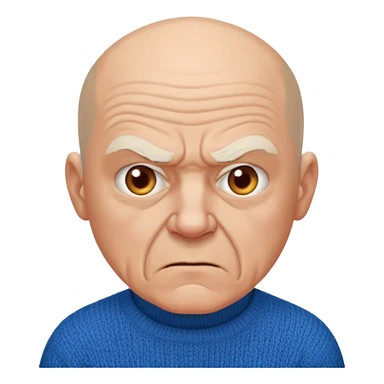Old man, angry, blue sweater, bald
 sticker