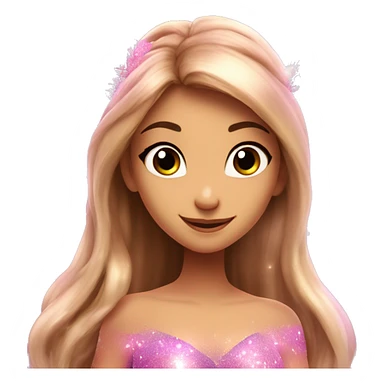 Flora the adult latina fairy of nature in her enchantix fairy pink clothing and fairy enchantix wings and long light brown hair from winx club. Small eyes, Lots of sparkles and fairydust. Full fairy bliss sticker