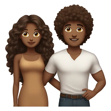 brown skin girl and white brunette boy with fluffy hairs couple sticker
