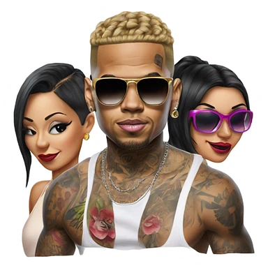 Hyper Realistic Chris Brown  wearing sunglasses with 2 female tattooed dancers sticker