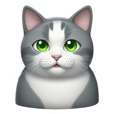 Fat gray and white cat with green eyes  sticker