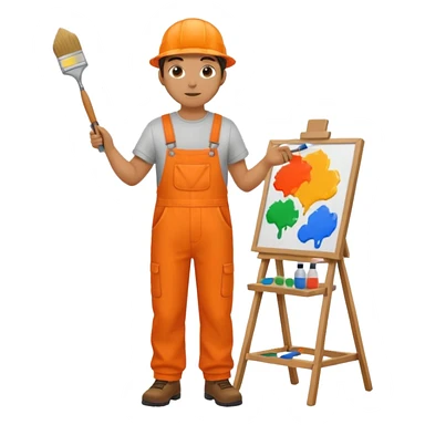painter in orange overalls standing full body facing away sticker