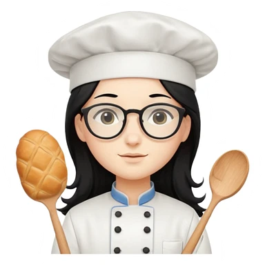 Profesora de pastelería, piel blanca con gafas y pelo negro largo sticker