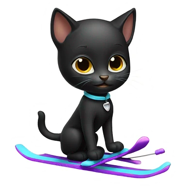 Cute black kitten skiing  sticker