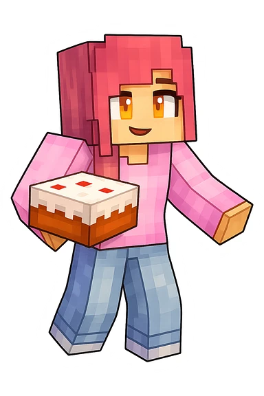 Extract the character KC from the group image in Minecraft cartoon style, keeping only KC with a transparent background. Preserve the Minecraft cartoon style look. sticker