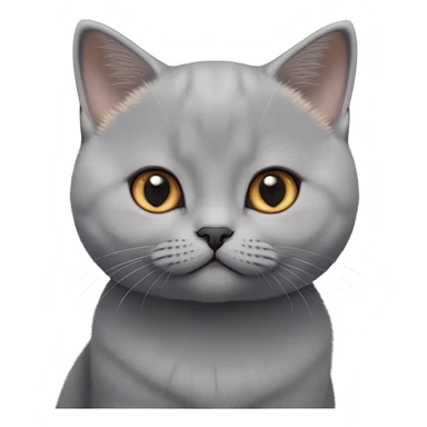 cinematic-cute-british shorthair-kitten cat-portrait-emoji,-head-tilted-playfully-and-inquisitively,-sleek-solid-grey-fur,-simplified-yet-adorable-features,-highly-detailed,-glowing-with-a-warm,-friendly-glow sticker